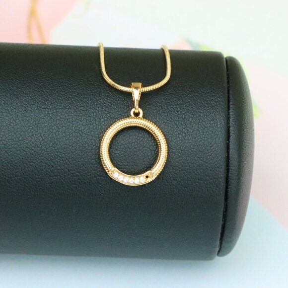 "Rose Gold Textured Circle Pendant with Crystal Accent Detail, XPPT1489 - Picture 6 of 12